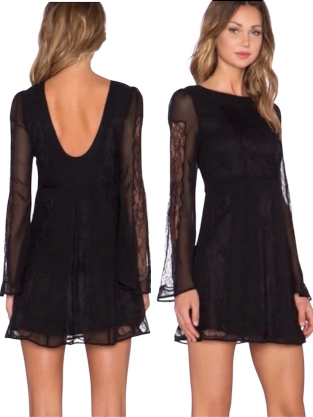 STONE COLD FOX Long Sleeve Lace Dress Goth Gothic Witchy LBD Event Black Size 2